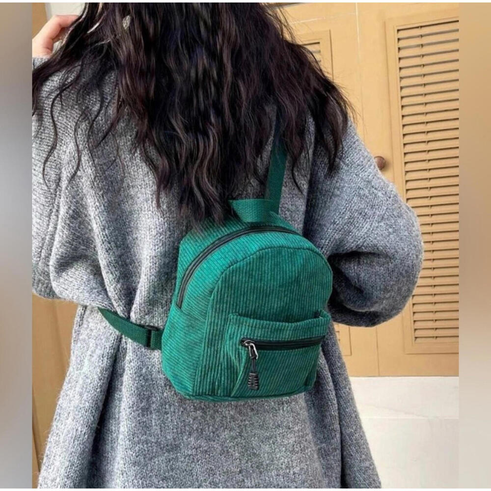 Teal Corduroy Mini Backpack Y2K 90s Style Unbranded Retro Cute Vintage Bag
